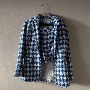 Steve Madden Blue and White Houndstooth Pantsuit